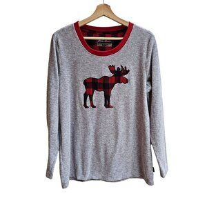Eddie Bauer Women's Moose Lounge Top, Plaid Moose Long Sleeve Red & Grey, Med